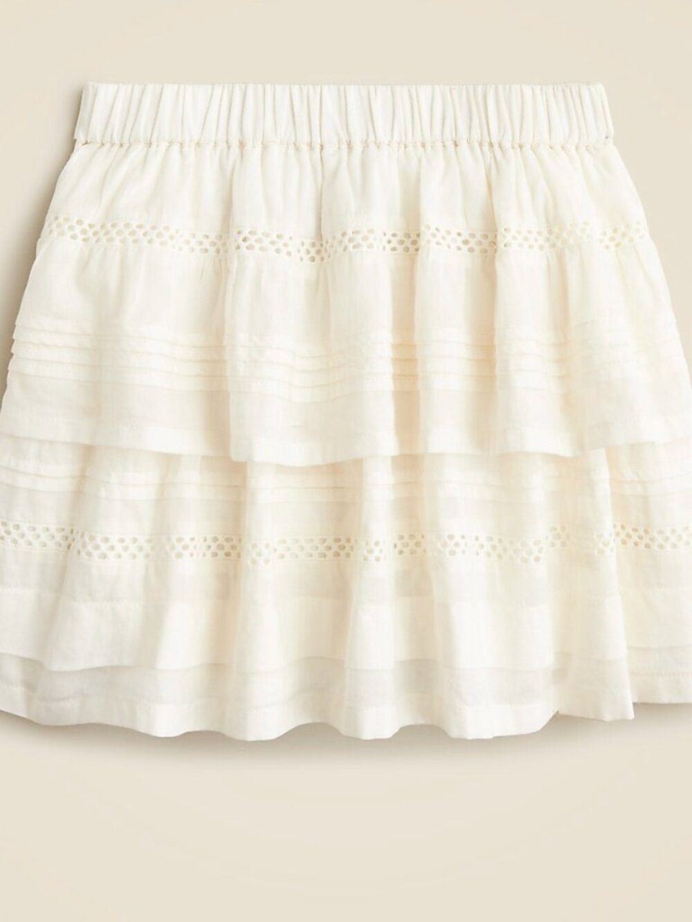 J.Crew Crewcuts Girls Ivory White Eyelet Tiered Mini Skirt Cotton Voile Large